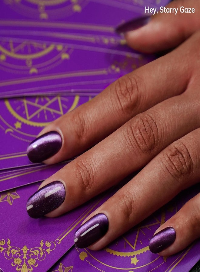 Heyhae Semi Cured Gel Nail Strips | No LED Lamp Needed | Fall, Purple, Cat-Eye | Easy Apply & Remove, Salon Quality | Includes 28 Strips, 1 Prep Pads, Nail File & Wooden stick - Hey, Starry Gaze - Image 2